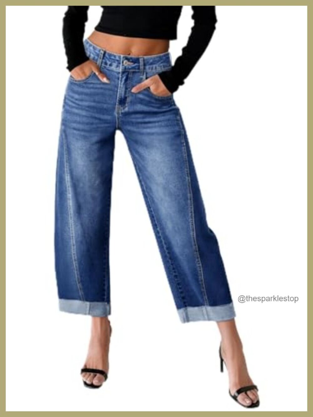 High Waisted Wide Leg Barrel Jeans with Raw Rolled Hem